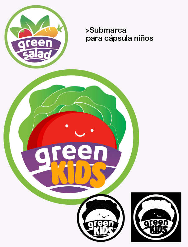 Desarrollo de submarca Green Kids para cápsula infantil, sobre la marca Green Salad