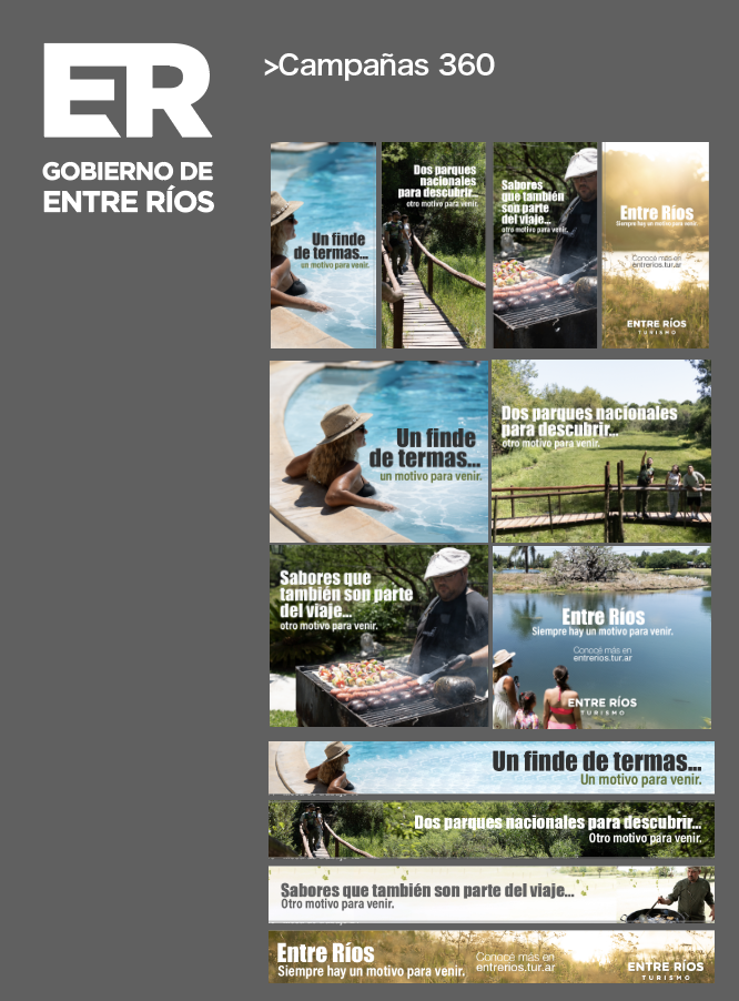 Campaña 360 de turismo de Entre Ríos: piezas de redes y vallas con fotografía de paisaje